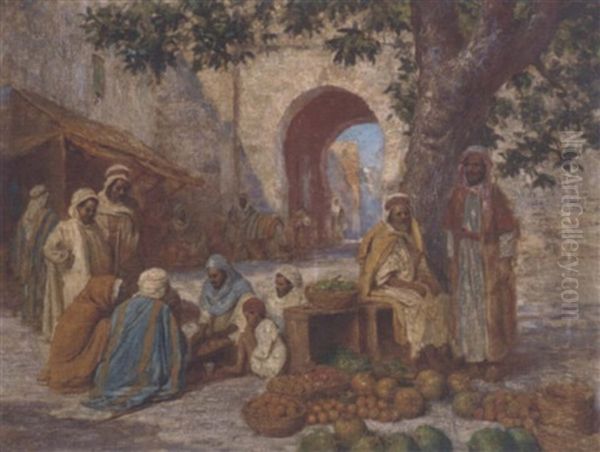 An Arabian Market Oil Painting by Arthur Trevor Haddon