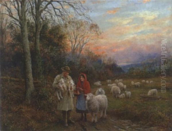 Schafherde Mit Hirte In Abendstimmung Oil Painting by Arthur Trevor Haddon