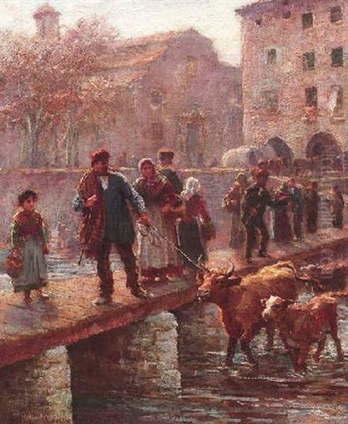 Bauern Treiben Ihr Vieh Zum Markt Von Gerona (spanien) Oil Painting by Arthur Trevor Haddon