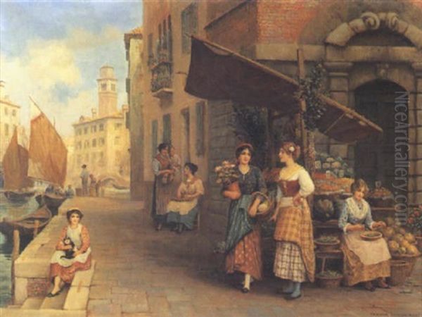 The Venetian Flower Stall Oil Painting by Arthur Trevor Haddon