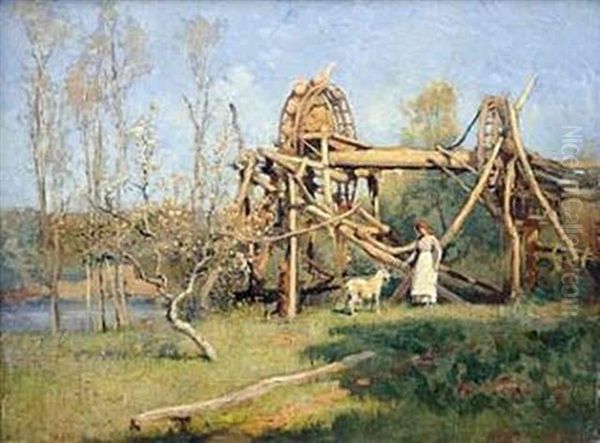 Moorish Waterwheel, Toledo Oil Painting by Arthur Trevor Haddon