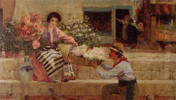 Venetian Flower Seller Oil Painting by Arthur Trevor Haddon