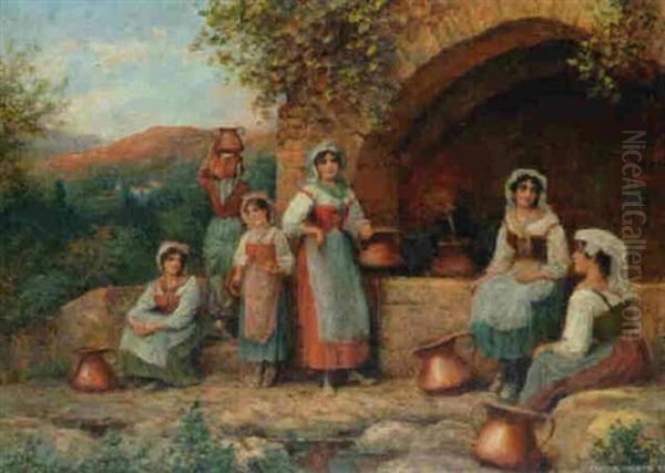 Gossiping At The Well Oil Painting by Arthur Trevor Haddon