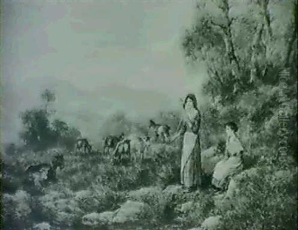 The Goatherds;  The Shepherdesses Oil Painting by Arthur Trevor Haddon