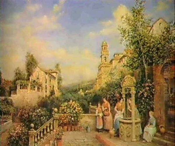 On A Terrace Oil Painting by Arthur Trevor Haddon