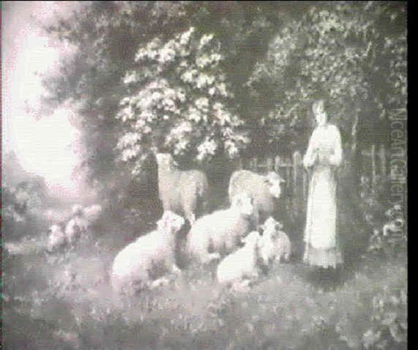 The Shepherdess And Her Flock Oil Painting by Arthur Trevor Haddon