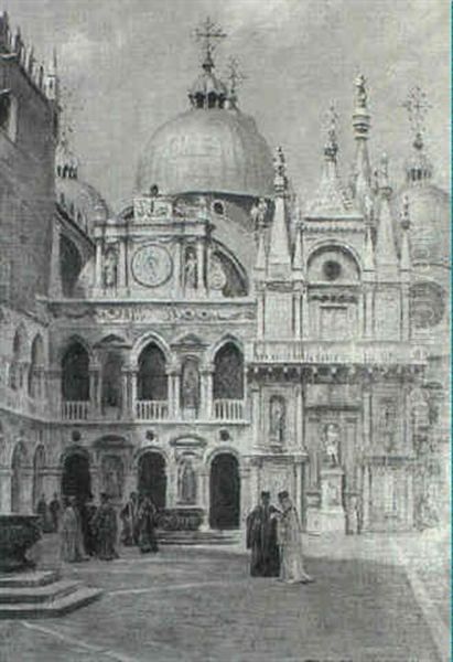 The Courtyard Of The Ducal Palace, Venice Oil Painting by Arthur Trevor Haddon