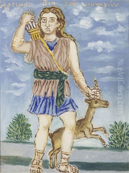 Artemis, The Hunting Goddess Oil Painting by Theofilos Hadjimichail