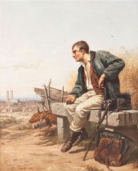 Wanderer Bei Der Rast Vor Munchen Oil Painting by Carl von Haeberlin