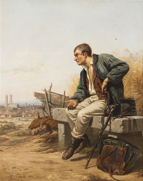 Wanderer Bei Der Rast Vor Munchen Oil Painting by Carl von Haeberlin