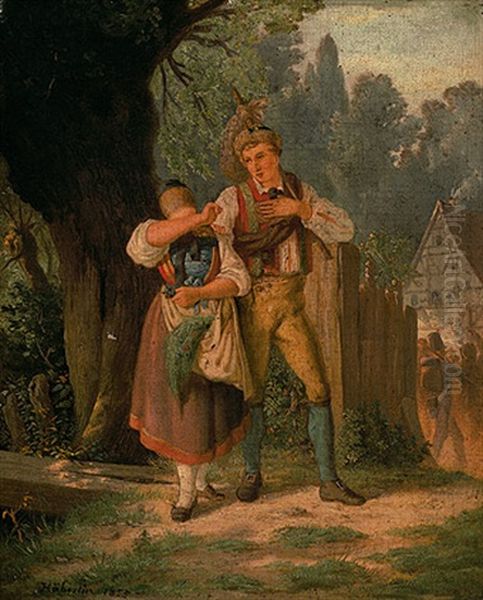 Abschied Nehmendes Junges Paar In Schwabischer Tracht Oil Painting by Carl von Haeberlin