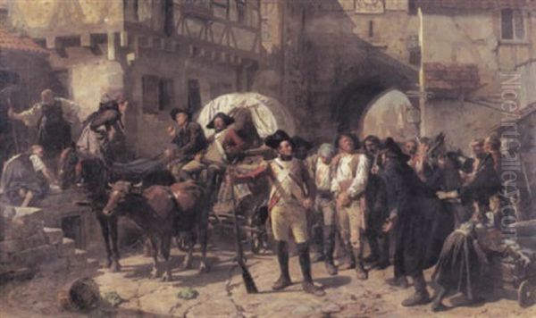 Eine Rauberbande Wird In Ein Schwabisches Stadtchen Gebracht Oil Painting by Carl von Haeberlin