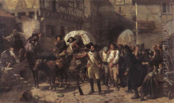 Eine Rauberbande Wird In Ein Schwabisches Stadtchen Gebracht Oil Painting by Carl von Haeberlin