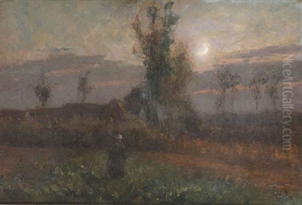 Paysanne Au Champ Au Clair De Lune by Leopold Haeck