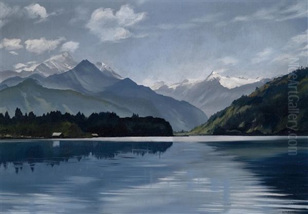 Zeller See, Im Hintergrund Das Kitzsteinhorn Oil Painting by Fritz Haeckel