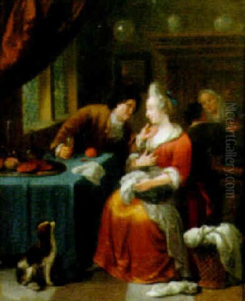 Tavern Interior With An Amourous Couple Oil Painting by Nicolas (Walraven) van Haeften