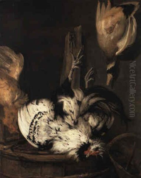 Hung Poultry And A Duck Oil Painting by Abraham de Haen the Younger