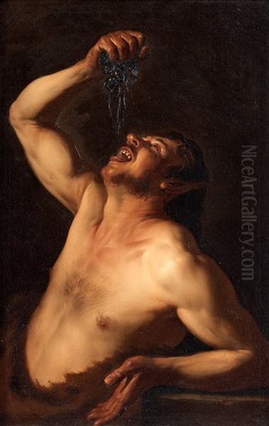 Satyr Med Vindruvor Oil Painting by David De Haen