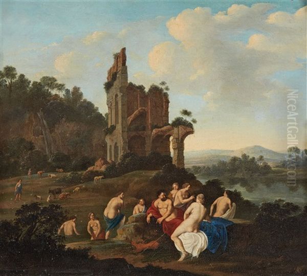 Landschaft Mit Badenden Nymphen Oil Painting by Johan van Haensbergen