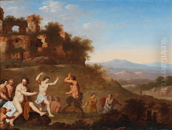 A Landscape With Dancing Nymphs And Satyrs Oil Painting by Johan van Haensbergen