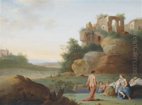 Sudliche Landschaft Mit Badenden Nymphen Oil Painting by Johan van Haensbergen