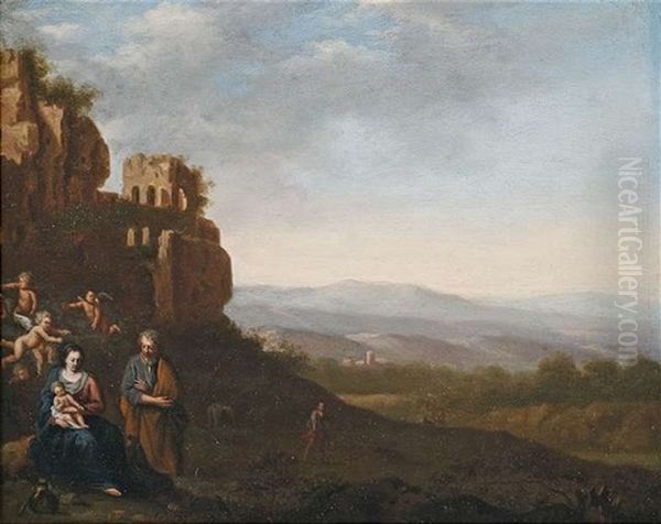 Italienisierende Landschschaft Mit Der Heiligen Familie Bei Der Ruhe Auf Der Flucht Nach Agypten Oil Painting by Johan van Haensbergen