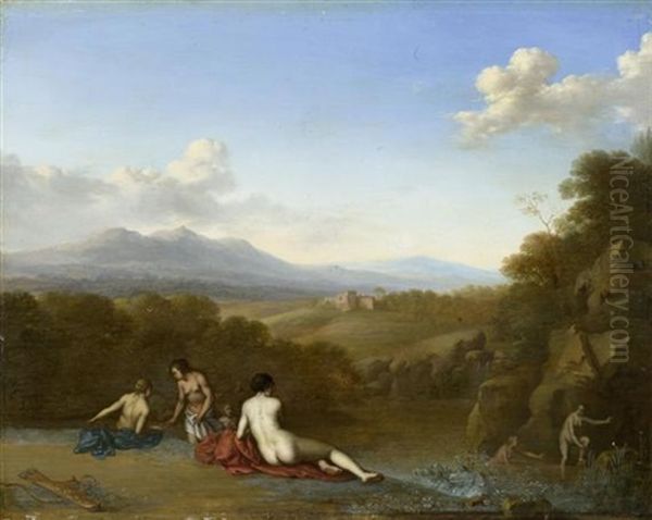 Nymphen Nach Der Jagd In Einer Mediterranen Landschaft Oil Painting by Johan van Haensbergen