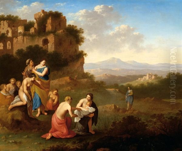 Moses Found By The Daughter Of The Pharaoh Oil Painting by Johan van Haensbergen