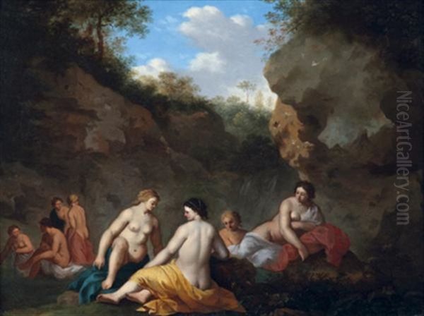 Repos Des Nymphes Dans Un Paysage Rocheux Oil Painting by Johan van Haensbergen