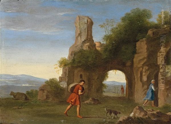 Arkadische Landschaft Mit Felskulisse Oil Painting by Johan van Haensbergen