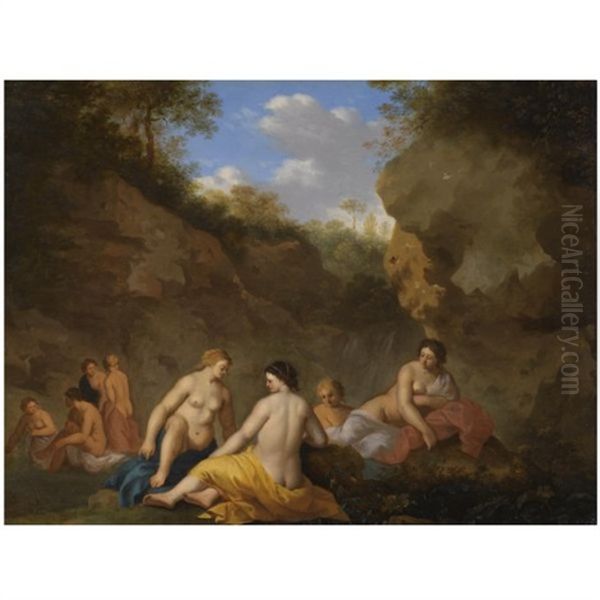 Nymphs Bathing Oil Painting by Johan van Haensbergen