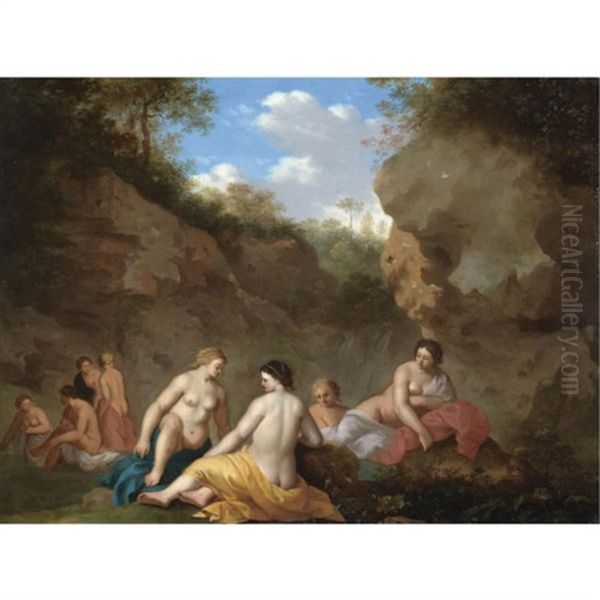 Diana And Her Nymphs By A Pool by Johan van Haensbergen