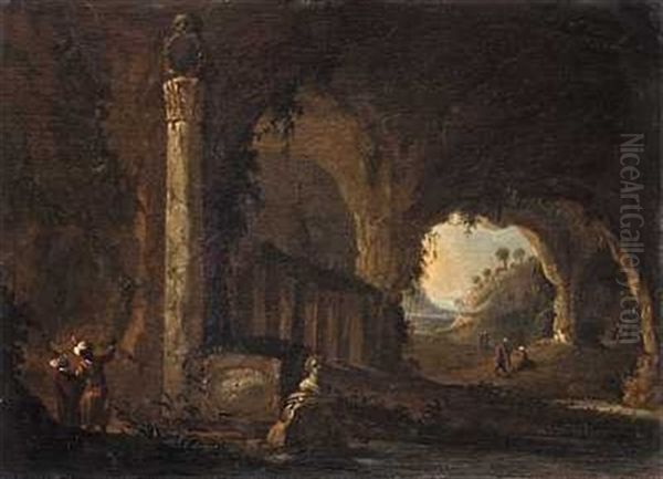 Parti Fra En Grotte Med Orientalske Herrer I Samtale Oil Painting by Johan van Haensbergen