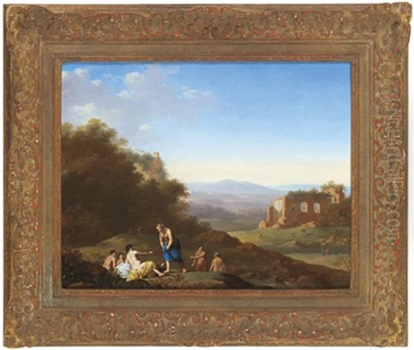 Badende Nymphen In Einer Landschaft Mit Ruinen Oil Painting by Johan van Haensbergen