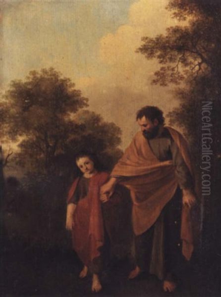 The Young Christ And Saint Joseph Walking In A Landscape Oil Painting by Johan van Haensbergen