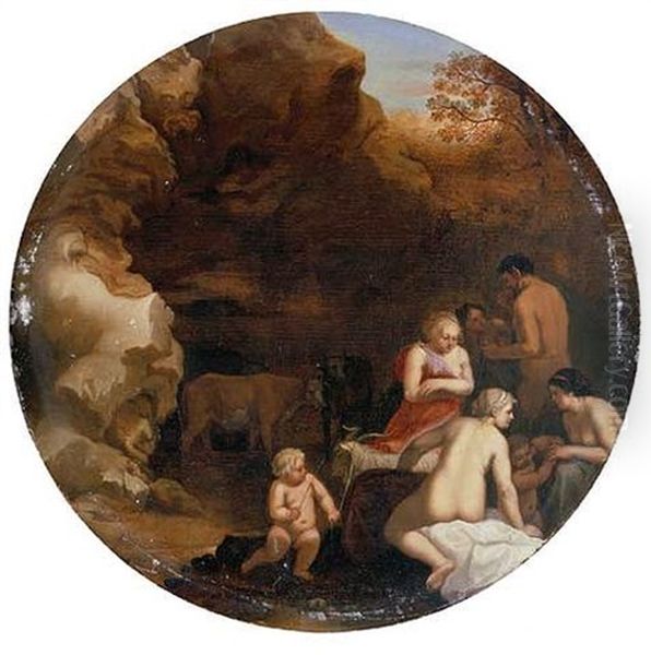 Nymphs And Satyrs In A Grotto Oil Painting by Johan van Haensbergen