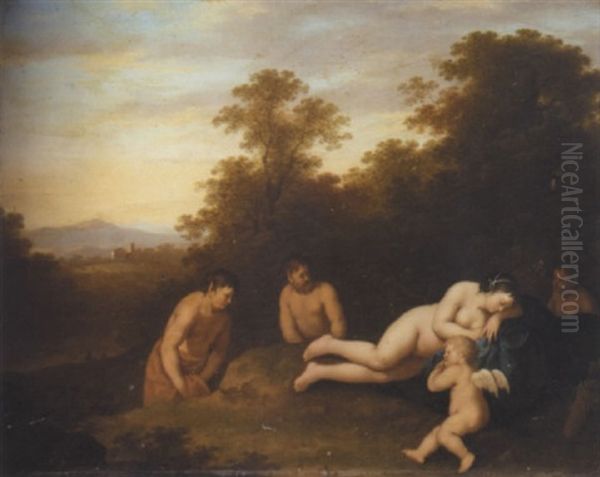 A Landscape With Venus And Cupid Surprised By Satyrs Oil Painting by Johan van Haensbergen