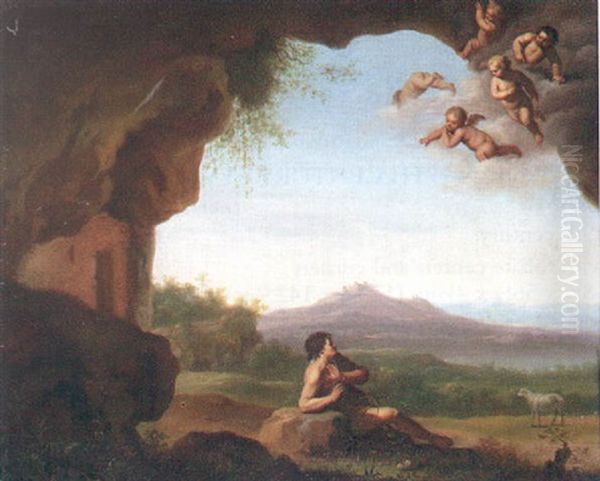 Saint John The Baptist In The Wilderness With Cherubs Above Oil Painting by Johan van Haensbergen