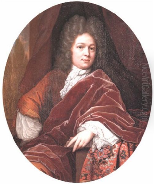 Portrait Of A Gentleman, Seated Three-quarter Length, Wearing A Plum Colored Cape Oil Painting by Johan van Haensbergen