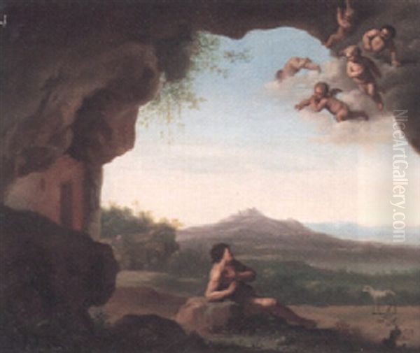 Saint John The Baptist In The Wilderness Oil Painting by Johan van Haensbergen