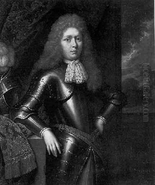 Portrait Of A Gentleman In Armor (charles Mordaunt, Earl Of Peterborough?) Oil Painting by Johan van Haensbergen