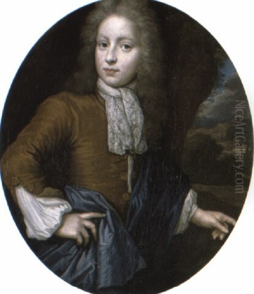 Portrait Of A Young Gentleman With A Blue Cloak Oil Painting by Johan van Haensbergen