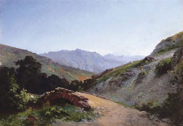 Paisaje Montanoso Con Puente Oil Painting by Carlos de Haes