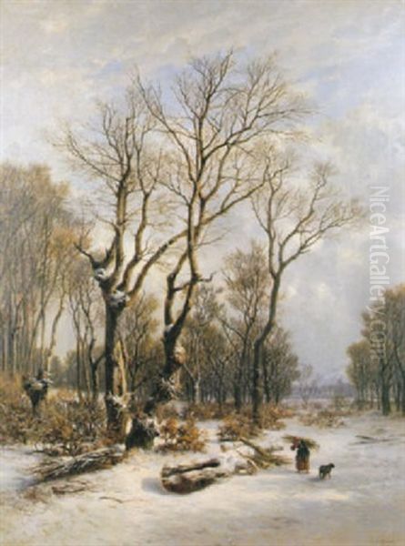 Bosque Nevado Con Lenadora Oil Painting by Carlos de Haes