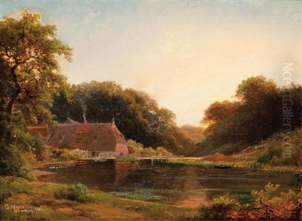 Water Mill Oil Painting by Johann Georg Haeselich