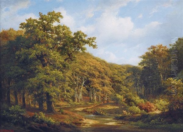 Forest With The River Alster Oil Painting by Johann Georg Haeselich