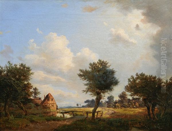 In The Elbe Marshes Oil Painting by Johann Marcus Haeselich