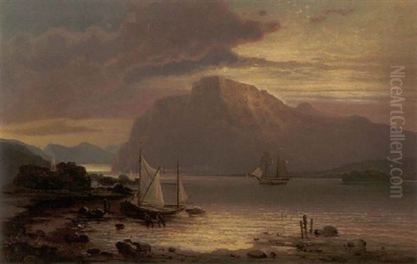 Romantische Fjordlandschaft Mit Danischem Fischerboot Im Abendlicht Oil Painting by Carl (Baron von) Hafften