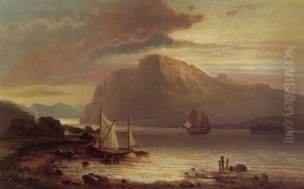 Romantische Fjordlandschaft Mit Danischem Fischerboot Im Abendlicht Oil Painting by Carl (Baron von) Hafften