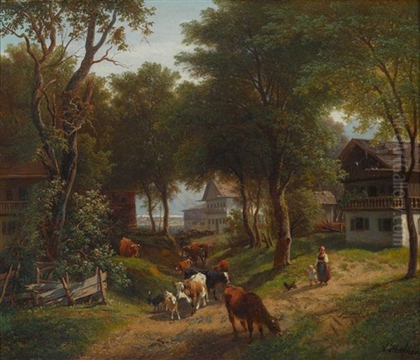 Auf Der Dorfstrase Oil Painting by Carl Hafner